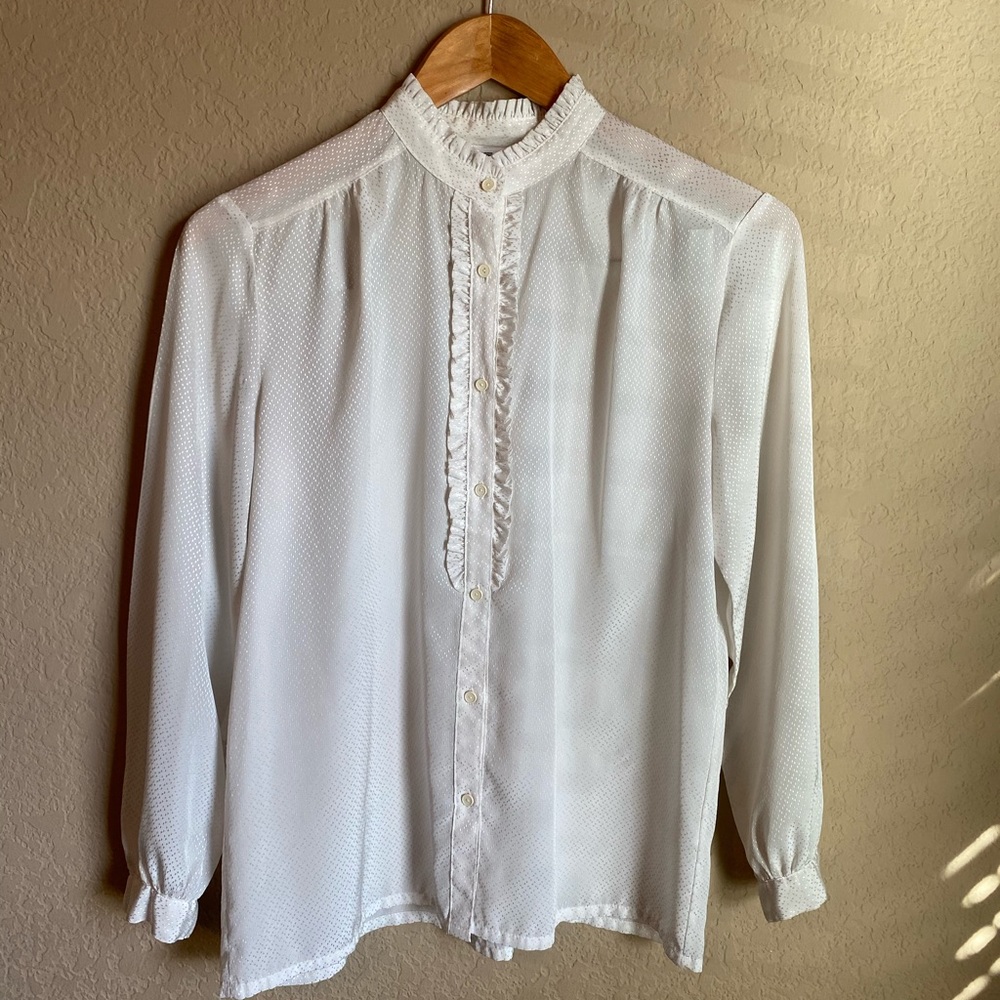 vintage ruffle neck white blouse